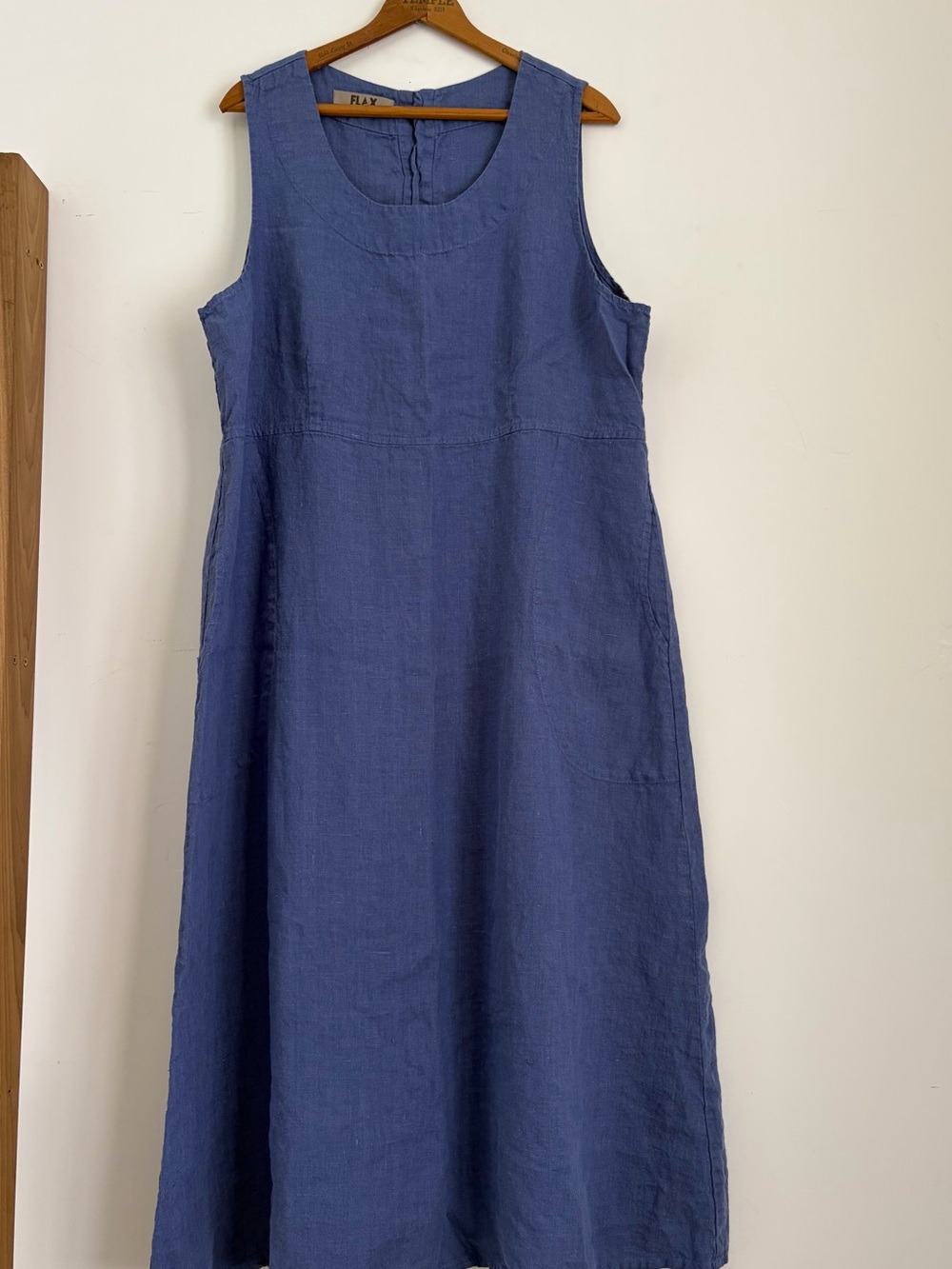FLAX Linen Sleeveless Maxi Dress Periwinkle Blue Scoop Neck Pinafore Lagenlook